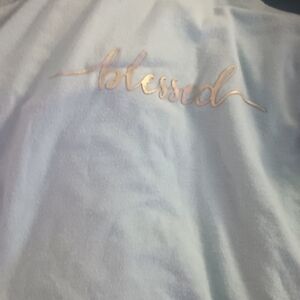 Blessed Script Tee - Light Blue with Rose Gold Print